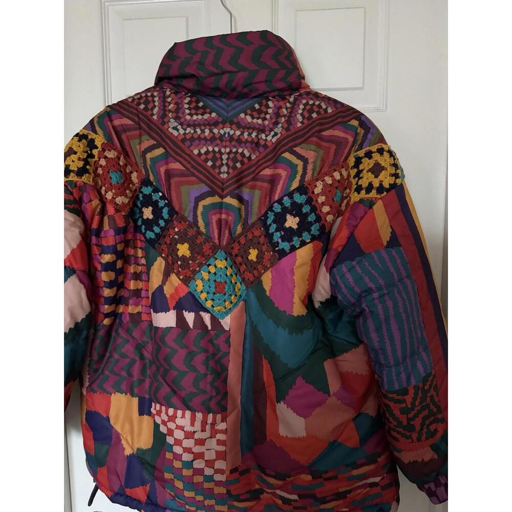 Farm Rio Women's XS Red Abstract Patches Reversible Full Zip Puffer Jacket NEW - Picture 11 of 16